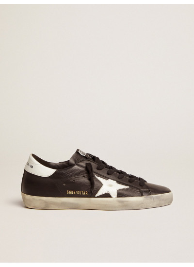 Women’s Super-Star in black leather with white leather star and heel tab