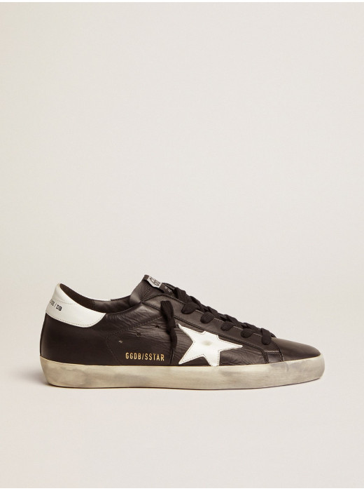 Women’s Super-Star in black leather with white leather star and heel tab