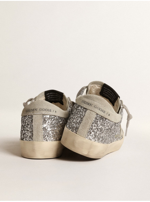 Women's Super-Star in silver glitter with ice-gray suede star