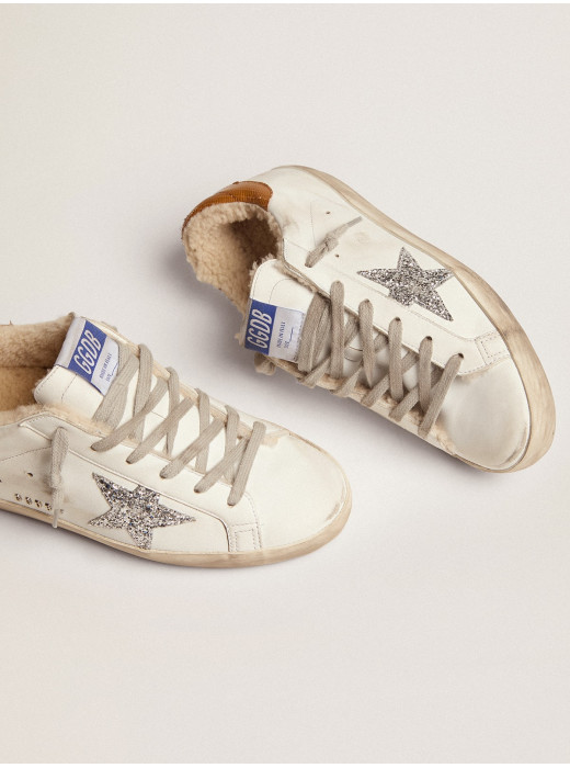 Women's Super-Star with shearling lining and silver glitter star