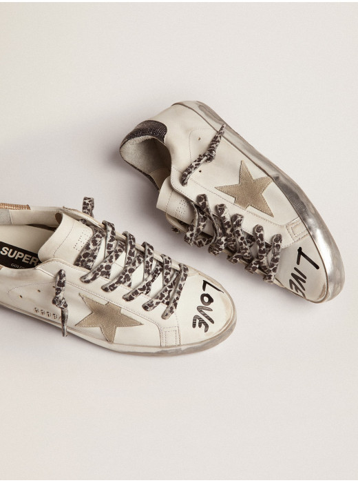 Women's Super-Star in white leather with gray suede star