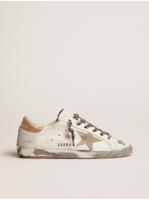 Women's Super-Star in white leather with gray suede star