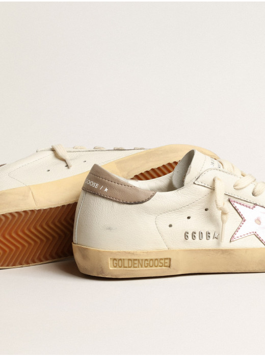 Women's Super-Star in white nappa with pink metallic leather star