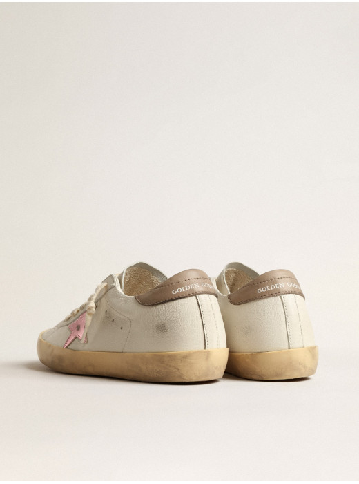 Women's Super-Star in white nappa with pink metallic leather star