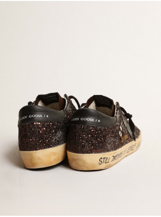 Super-Star in brown glitter with black leather star and heel tab