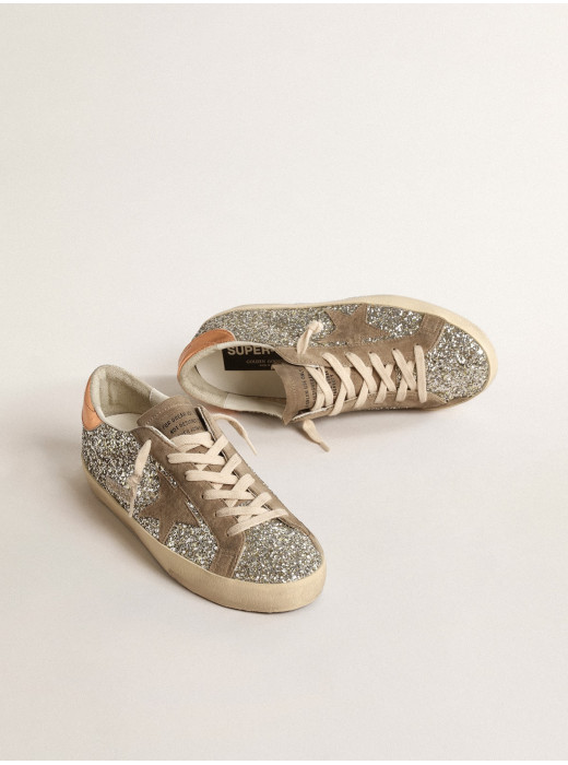 Women's Super-Star in platinum glitter with dove-gray suede star