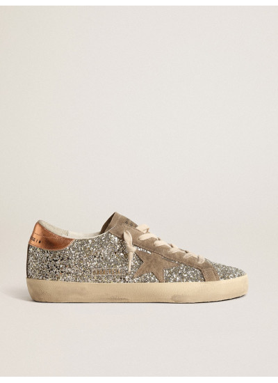 Women's Super-Star in platinum glitter with dove-gray suede star