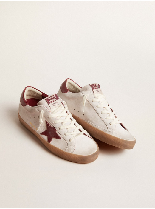 Super-Star in white suede with burgundy leather star and heel tab