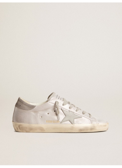 Super-Star sneakers in gray-white glitter-effect leather with leather star