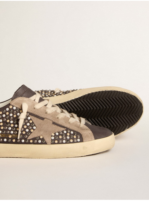 Super-Star LTD in gray nubuck with Swarovski pearls and suede star