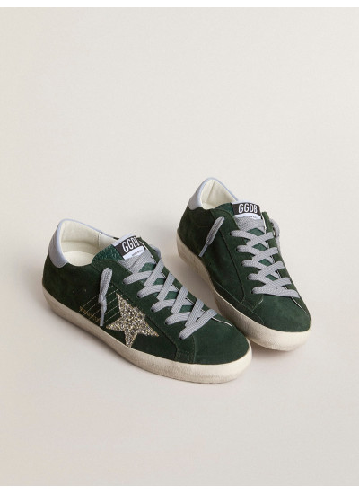 Super-Star in green suede, silver glitter star and leather heel tab