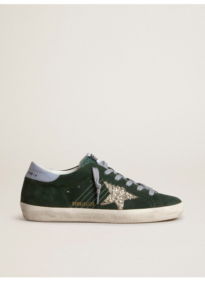 Super-Star in green suede, silver glitter star and leather heel tab