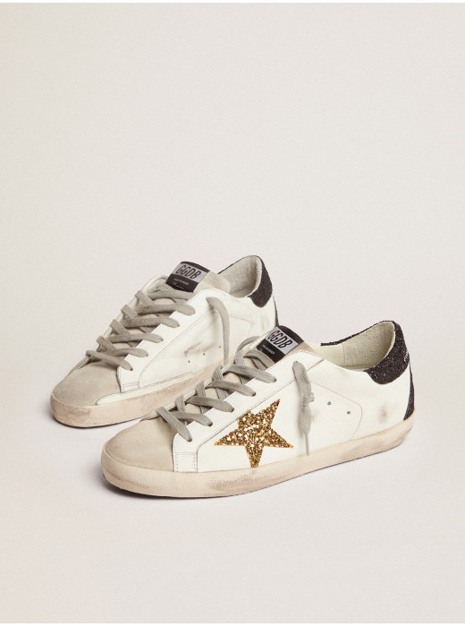 Women’s Super-Star in nappa leather with gold glitter star and black glitter heel tab