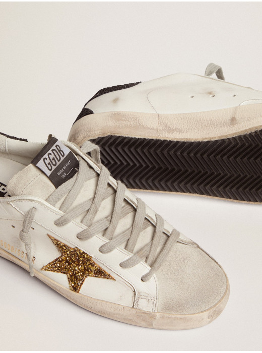 Women’s Super-Star in nappa leather with gold glitter star and black glitter heel tab