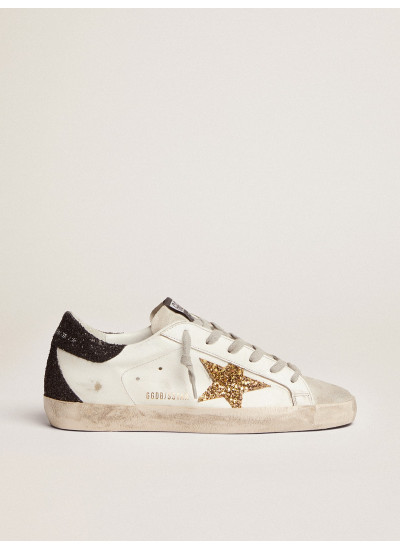 Women’s Super-Star in nappa leather with gold glitter star and black glitter heel tab