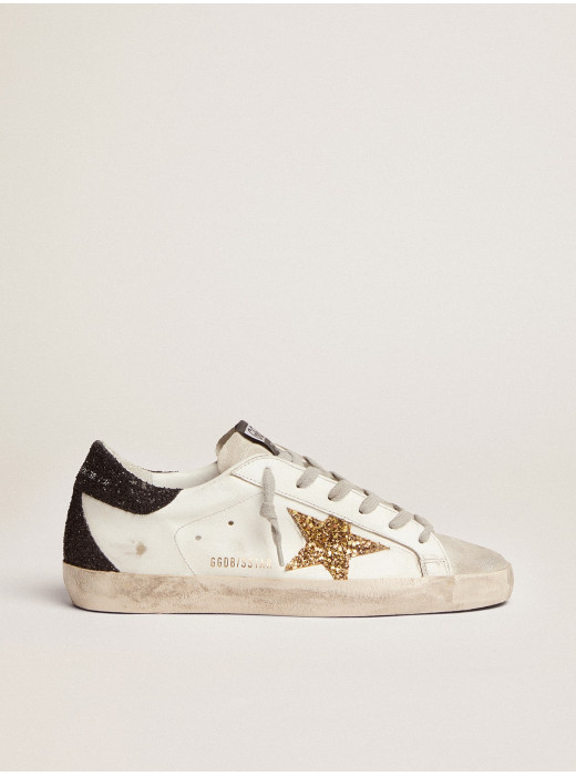 Women’s Super-Star in nappa leather with gold glitter star and black glitter heel tab