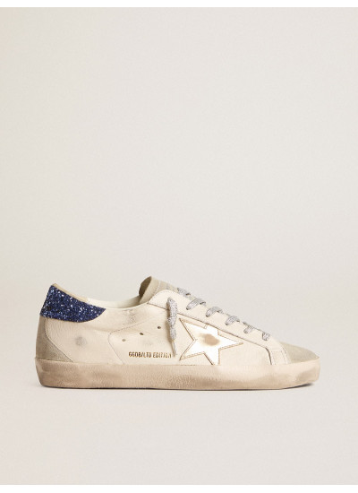 Women's Super-Star LTD in nappa leather with platinum star and blue glitter heel tab