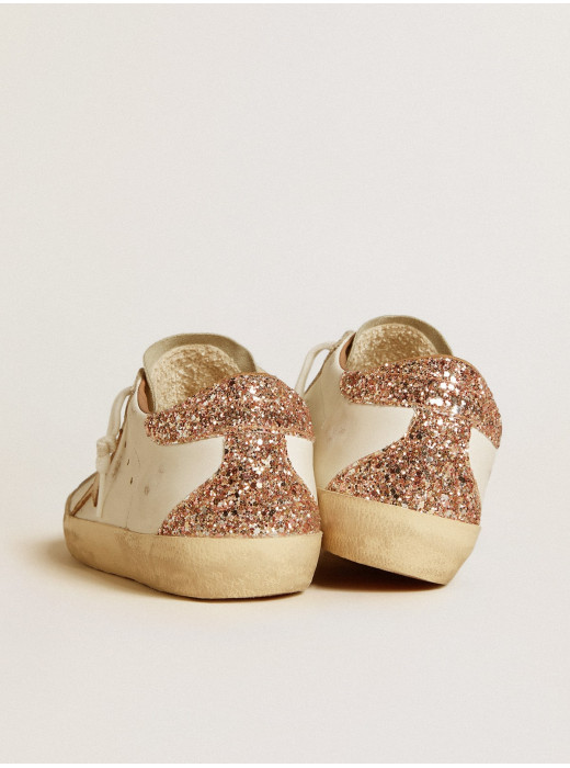 Women's Super-Star with nude leather star and gold glitter heel tab