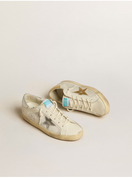 Super-Star in white leather and suede with silver and gold leather star