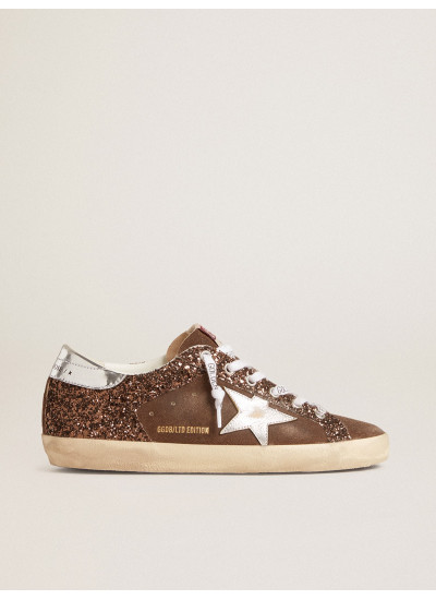 Women's Super-Star LTD in brown glitter and suede with leather star and heel tab