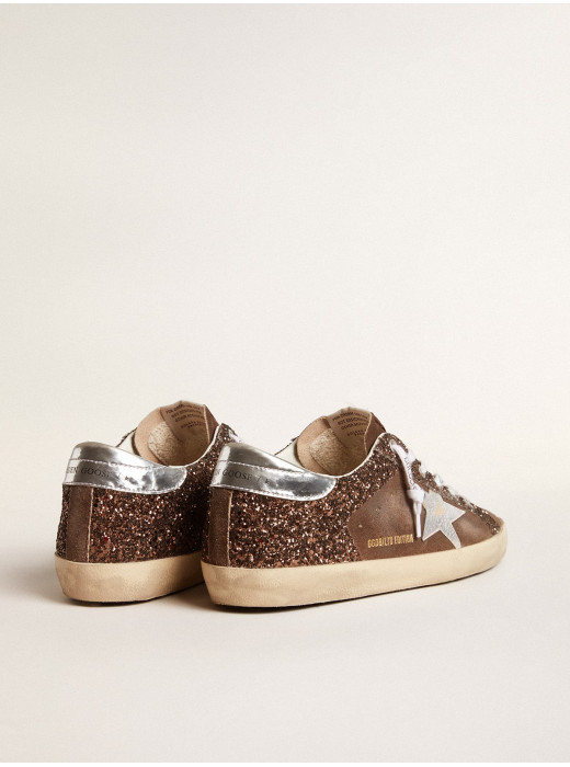 Women's Super-Star LTD in brown glitter and suede with leather star and heel tab