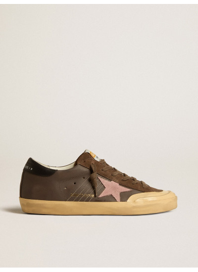 Women's Super-Star Penstar LTD in brown leather with pink suede star