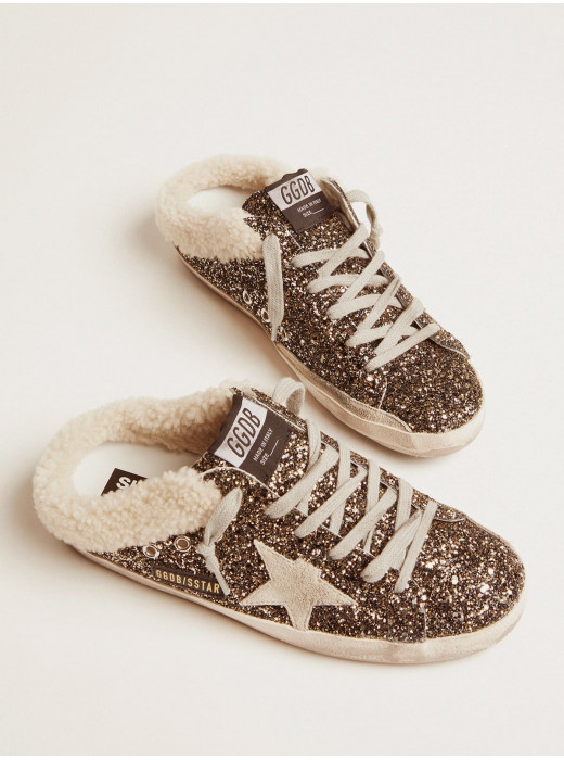 Women's Super-Star Sabot with glitter and shearling interior