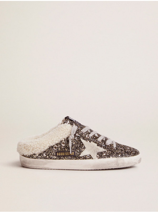 Women's Super-Star Sabot with glitter and shearling interior