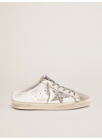 Super-Star Sabot with a platinum glitter star and suede tongue