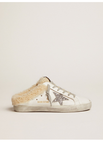 Women's Super-Star Sabot in white leather and shearling lining