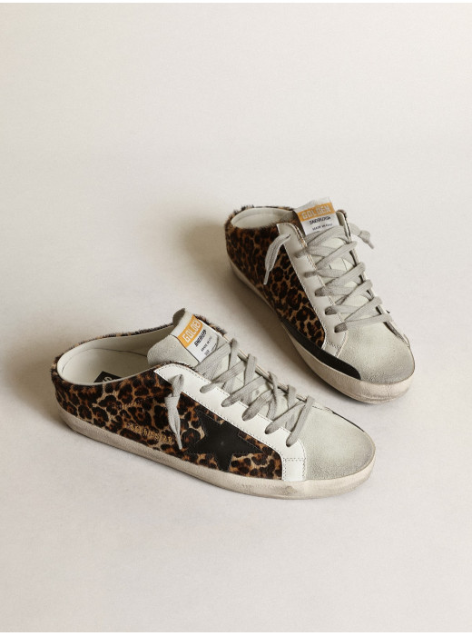 Women's Super-Star Sabot in leopard print pony skin with black star