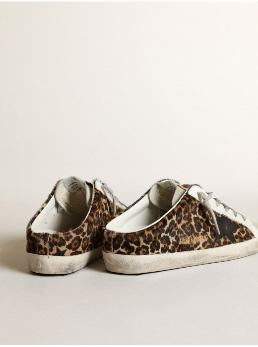 Women's Super-Star Sabot in leopard print pony skin with black star