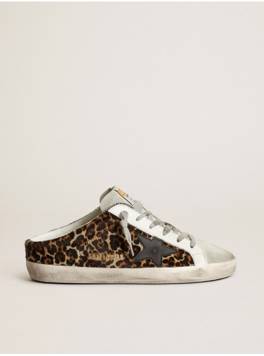 Women's Super-Star Sabot in leopard print pony skin with black star