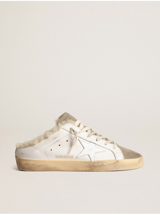 Super-Star Sabots with white leather star and shearling lining