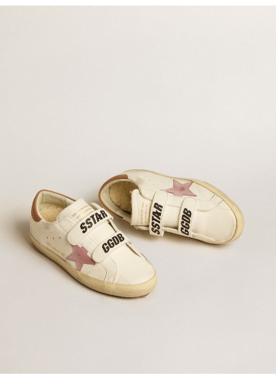 Old School in nappa leather with pink leather star and beige shearling lining