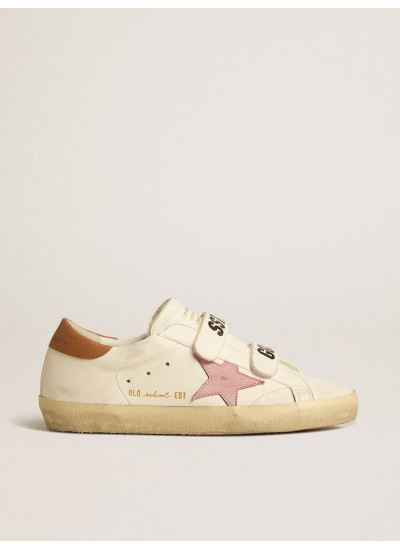 Old School in nappa leather with pink leather star and beige shearling lining