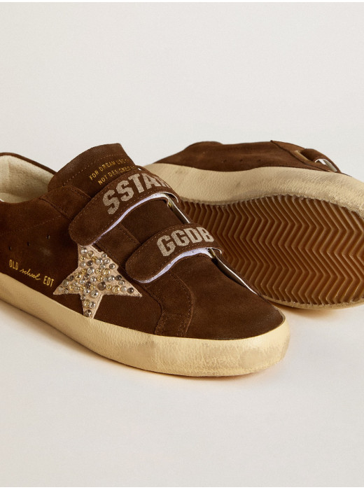 Women's Old School in brown suede with beige suede star with studs and pearls