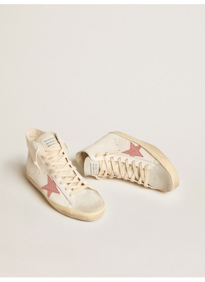 Francy in cream nappa with pink crocodile-print leather star