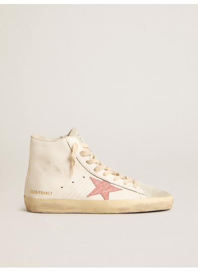 Francy in cream nappa with pink crocodile-print leather star