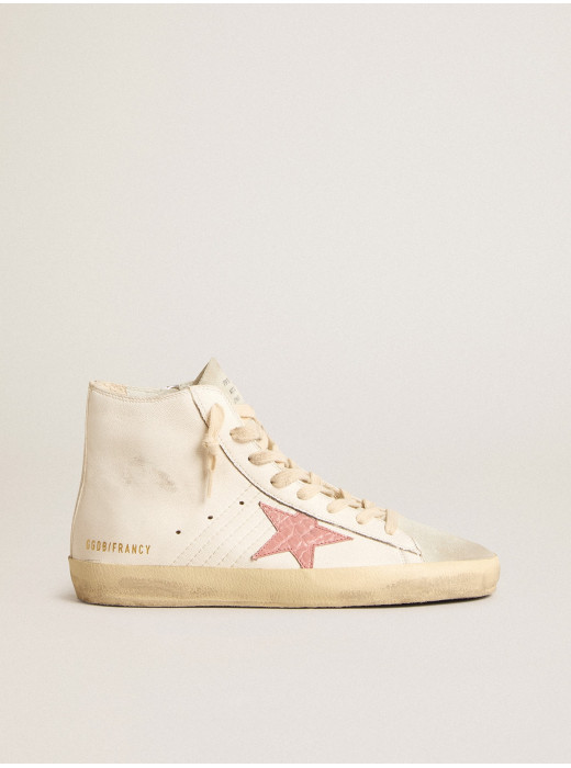 Francy in cream nappa with pink crocodile-print leather star