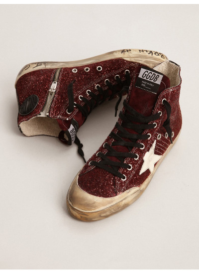 Francy Penstar in burgundy glitter with white leather star