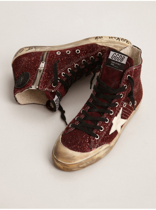 Francy Penstar in burgundy glitter with white leather star