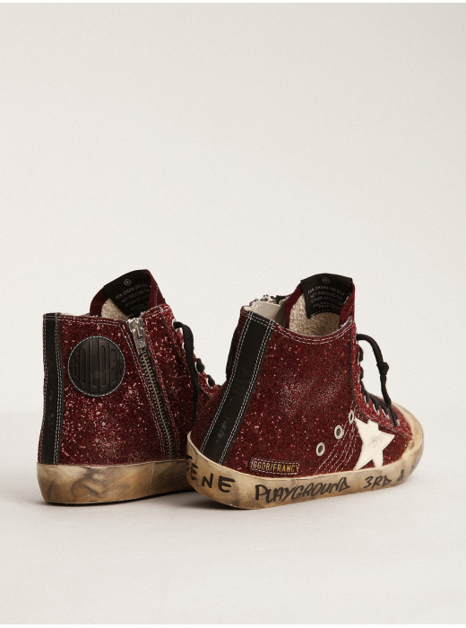 Francy Penstar in burgundy glitter with white leather star