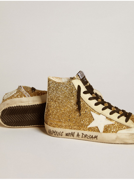 Francy Penstar in gold glitter with white leather star