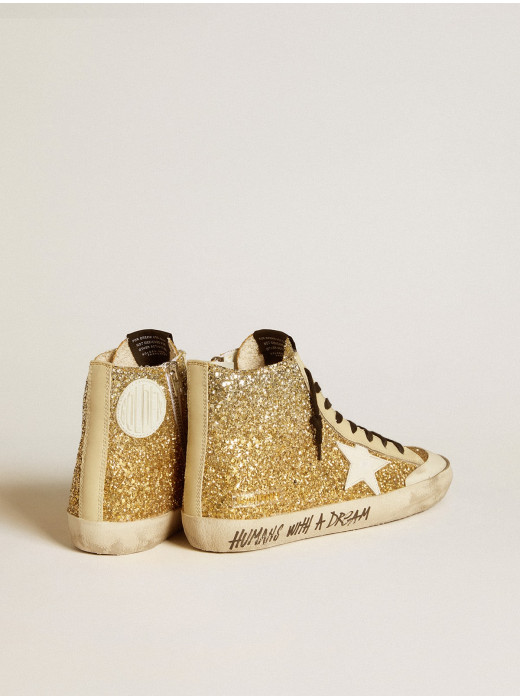 Francy Penstar in gold glitter with white leather star