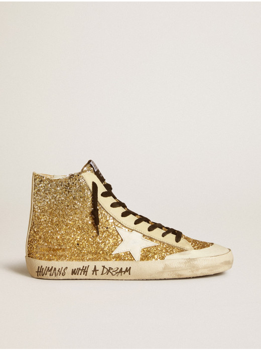 Francy Penstar in gold glitter with white leather star