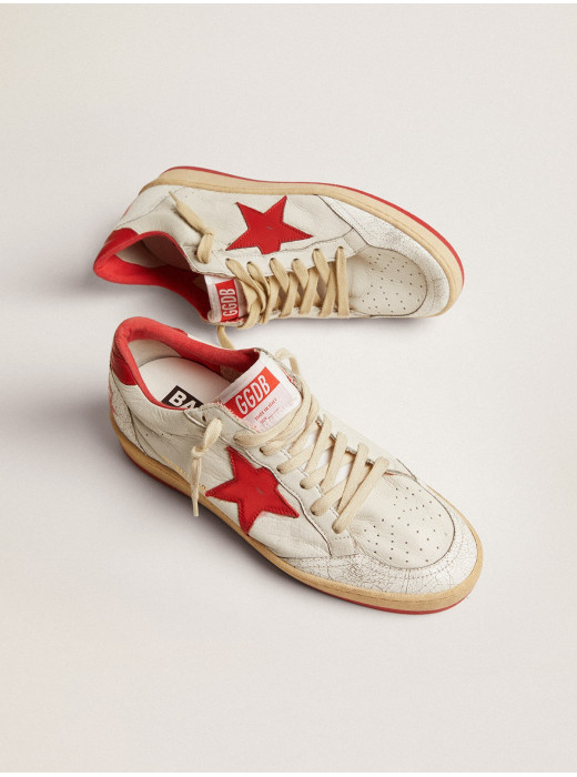 Women's Ball Star in white leather with red star and heel tab