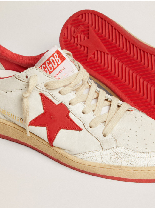 Women's Ball Star in white leather with red star and heel tab