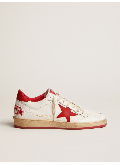 Women's Ball Star in white leather with red star and heel tab