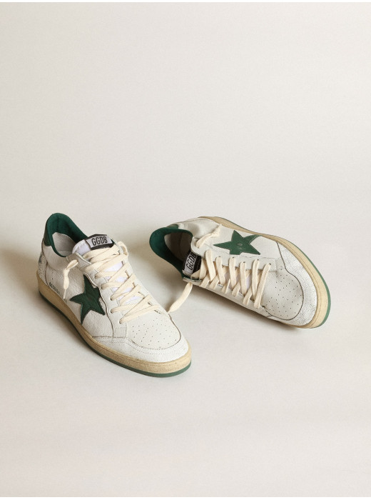 Women's Ball Star in white nappa leather with green leather star and heel tab